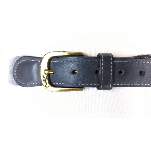 Vintage Yves Saint Laurent YSL grey cotton canvas leather belt - Picture 3 of 7